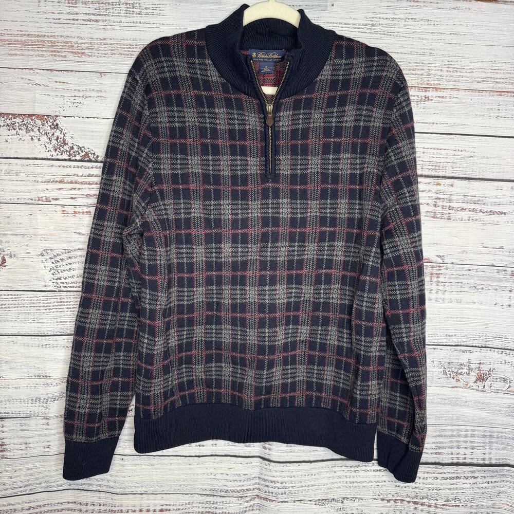 Brooks Brothers Extra Fine Italian Merino Wool Plaid Pullover Mens Med